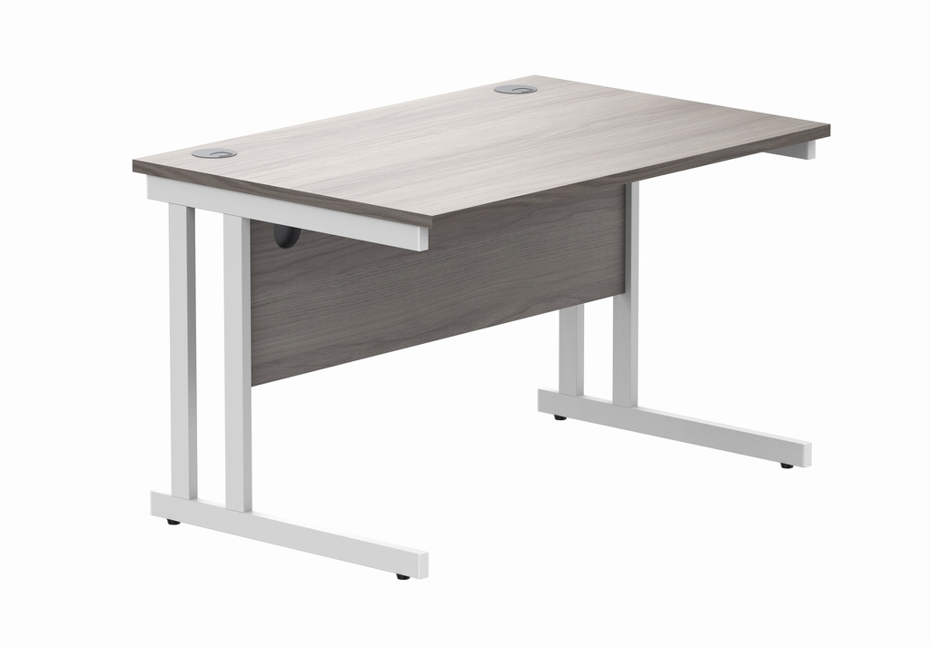 Office Rectangular Desk With Steel Double Upright Cantilever Frame | 1200X800 | Grey Oak/White