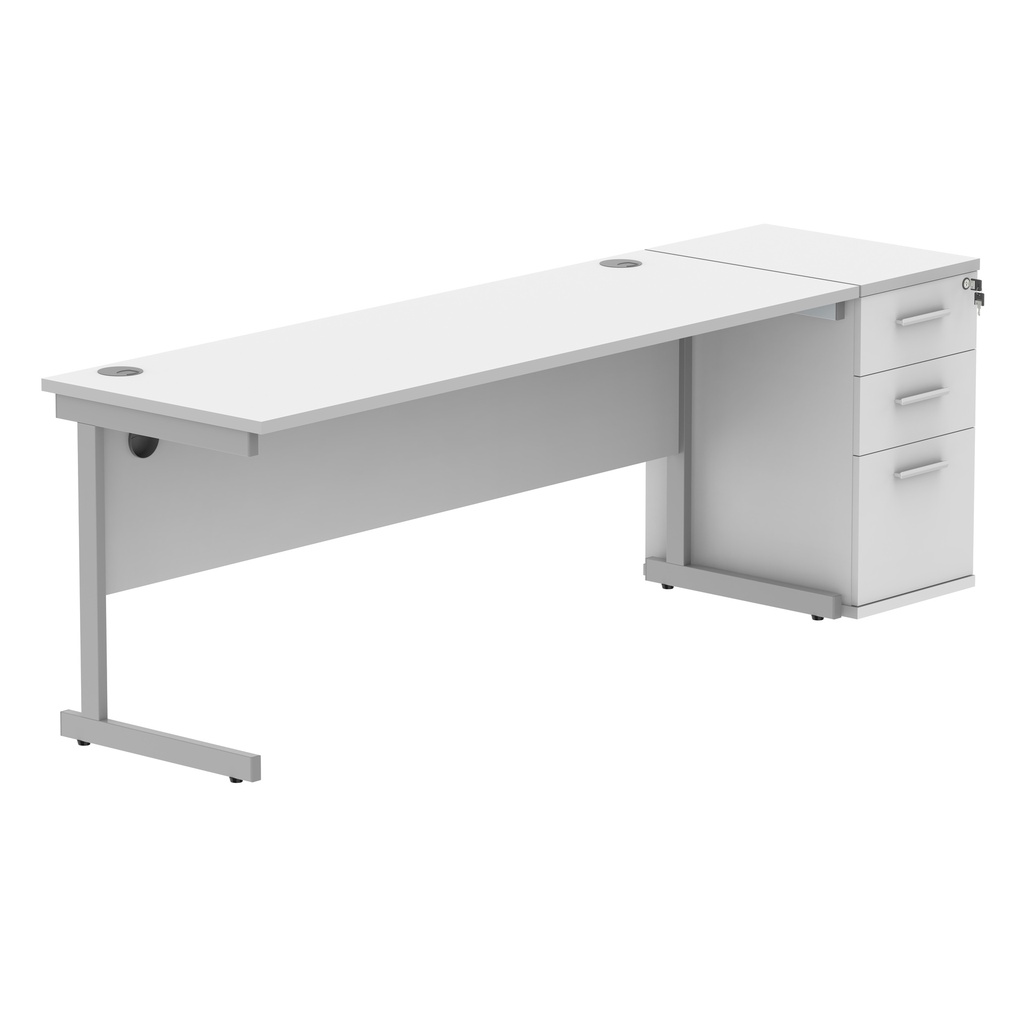 Single Upright Rectangular Desk + Desk High Pedestal (FSC) | 1800 X 600 | Arctic White/Silver