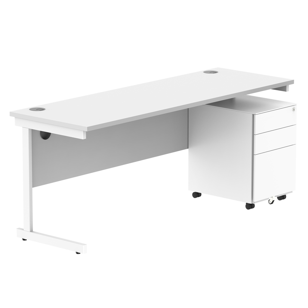 CORE Single Upright Rectangular Desk + Under Desk Steel Pedestal 3 Drawers (FSC) | 1800 X 600 | Arctic White/White