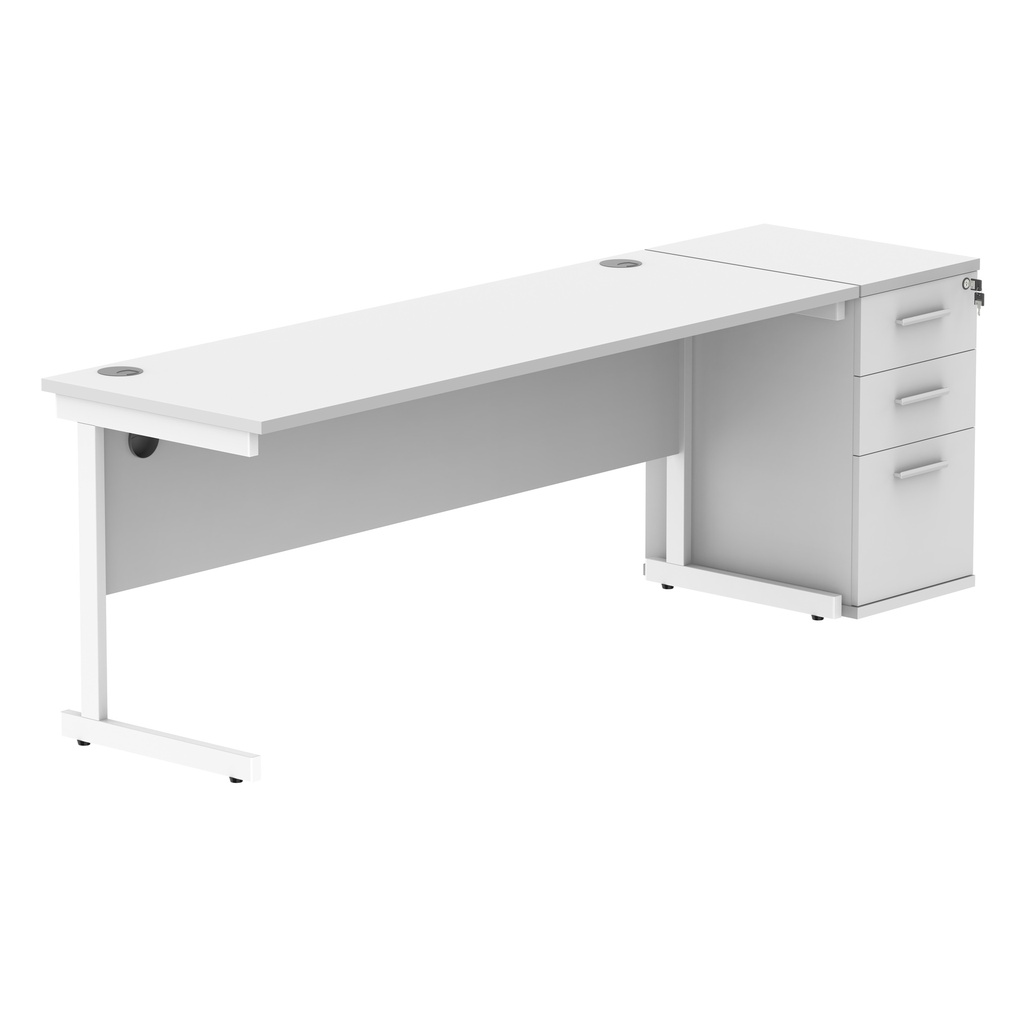 Single Upright Rectangular Desk + Desk High Pedestal (FSC) | 1800 X 600 | Arctic White/White