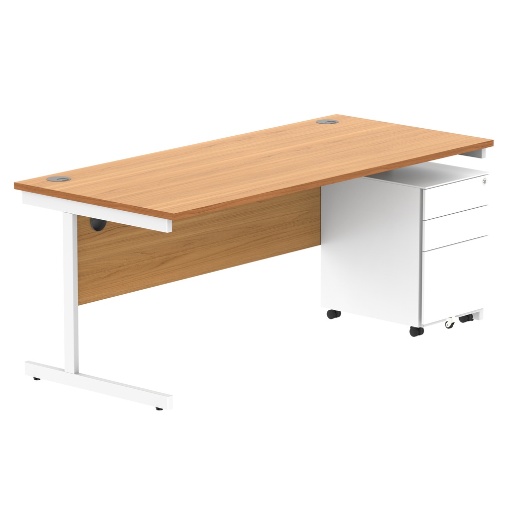 CORE Single Upright Rectangular Desk + Under Desk Steel Pedestal 3 Drawers (FSC) | 1800 X 800 | Norwegian Beech/White
