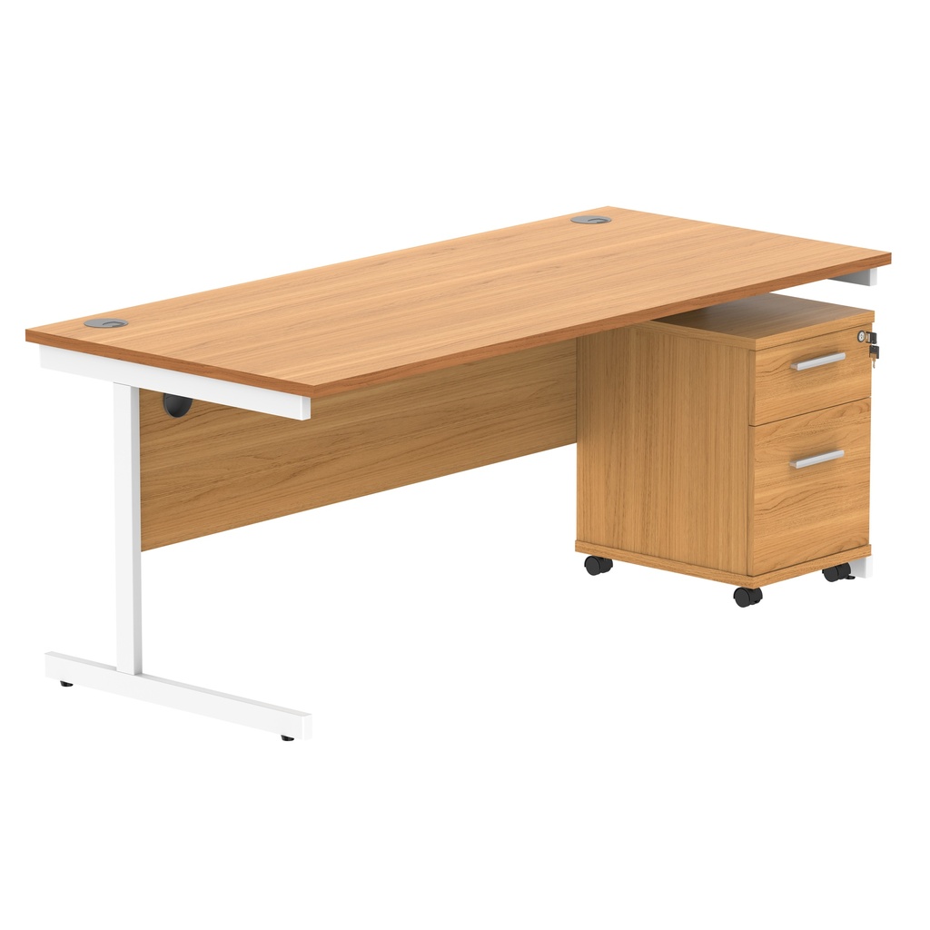 Single Upright Rectangular Desk + 2 Drawer Mobile Under Desk Pedestal (FSC) | 1800 X 800 | Norwegian Beech/White