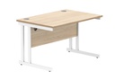 Office Rectangular Desk With Steel Double Upright Cantilever Frame | 1200X800 | Oak/White