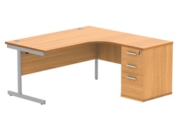 [COREBUNSU1612RBCHSV] Single Upright Right Hand Radial Desk + Desk High Pedestal (FSC) | 600mm Deep Pedestal | 1600 X 1200 | Norwegian Beech/Silver