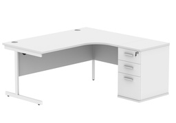 [COREBUNSU1612RWHTWH] Single Upright Right Hand Radial Desk + Desk High Pedestal (FSC) | 600mm Deep Pedestal | 1600 X 1200 | Arctic White/White