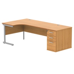[COREBUNSU1812LDHBCHSV] Single Upright Left Hand Radial Desk + Desk High Pedestal (FSC) | 800mm Deep Pedestal | 1800 X 1200 | Norwegian Beech/Silver
