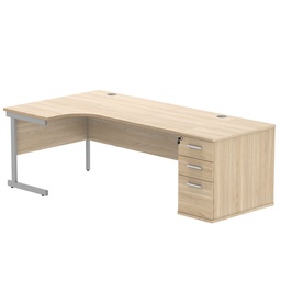 [COREBUNSU1812LDHOKSV] Single Upright Left Hand Radial Desk + Desk High Pedestal (FSC) | 800mm Deep Pedestal | 1800 X 1200 | Canadian Oak/Silver