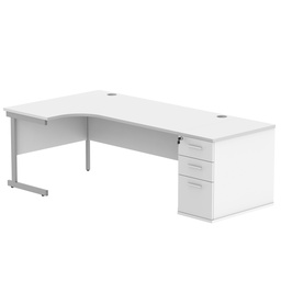 [COREBUNSU1812LDHWHTSV] Single Upright Left Hand Radial Desk + Desk High Pedestal (FSC) | 800mm Deep Pedestal | 1800 X 1200 | Arctic White/Silver