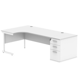 [COREBUNSU1812LDHWHTWH] Single Upright Left Hand Radial Desk + Desk High Pedestal (FSC) | 800mm Deep Pedestal | 1800 X 1200 | Arctic White/White