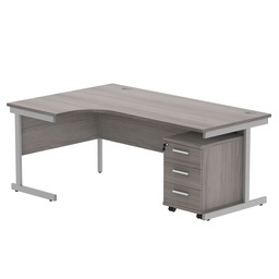 [COREBUNSU1812LGOAKSV3] Single Upright Left Hand Radial Desk + 3 Drawer Mobile Under Desk Pedestal (FSC) | 1800 X 1200 | Alaskan Grey Oak/Silver