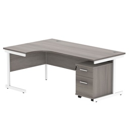 [COREBUNSU1812LGOAKWH2] Single Upright Left Hand Radial Desk + 2 Drawer Mobile Under Desk Pedestal (FSC) | 1800 X 1200 | Alaskan Grey Oak/White