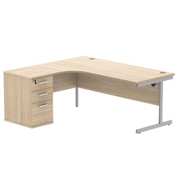 [COREBUNSU1812LOKSV] Single Upright Left Hand Radial Desk + Desk High Pedestal (FSC) | 600mm Deep Pedestal | 1800 X 1200 | Canadian Oak/Silver