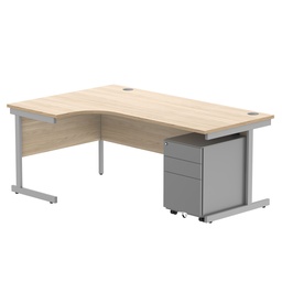 [COREBUNSU1812LOKSV+USMP3SV] CORE Single Upright Left Hand Radial Desk + Under Desk Steel Pedestal 3 Drawers (FSC) | 1800 X 1200 | Canadian Oak/Silver