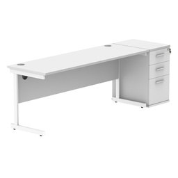 [COREBUNSU1860WHTWHDH] Single Upright Rectangular Desk + Desk High Pedestal (FSC) | 1800 X 600 | Arctic White/White