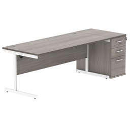 [COREBUNSU1880GOAKWHDH] Single Upright Rectangular Desk + Desk High Pedestal (FSC) | 1800 X 800 | Alaskan Grey Oak/White