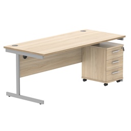 [COREBUNSU1880OKSV3] Single Upright Rectangular Desk + 3 Drawer Mobile Under Desk Pedestal (FSC) | 1800 X 800 | Canadian Oak/Silver