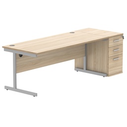 [COREBUNSU1880OKSVDH] Single Upright Rectangular Desk + Desk High Pedestal (FSC) | 1800 X 800 | Canadian Oak/Silver